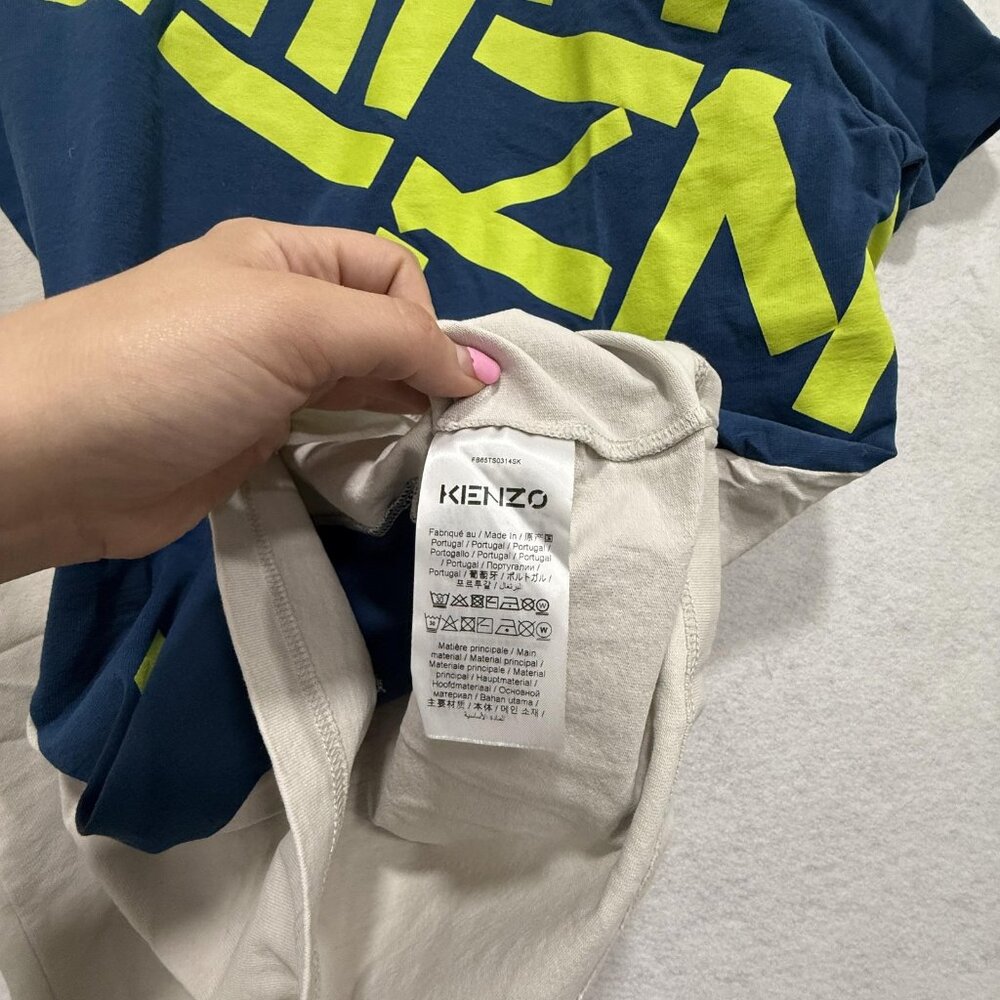 Kenzo Shirt Mens Large Blue Beige Graphic Logo Short Sleeve Tee SS19 100% Cotton - Picture 5 of 9